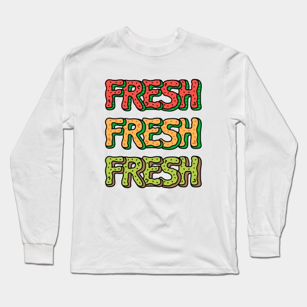 Fresh Watermelon, Cantaloupe Melon, Kiwi | Cute Fruit Alphabet Typography Long Sleeve T-Shirt by brogressproject